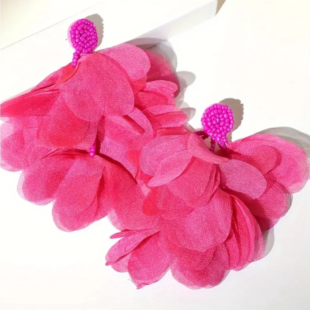 Rose Red Exaggerated Petal Earrings 18$